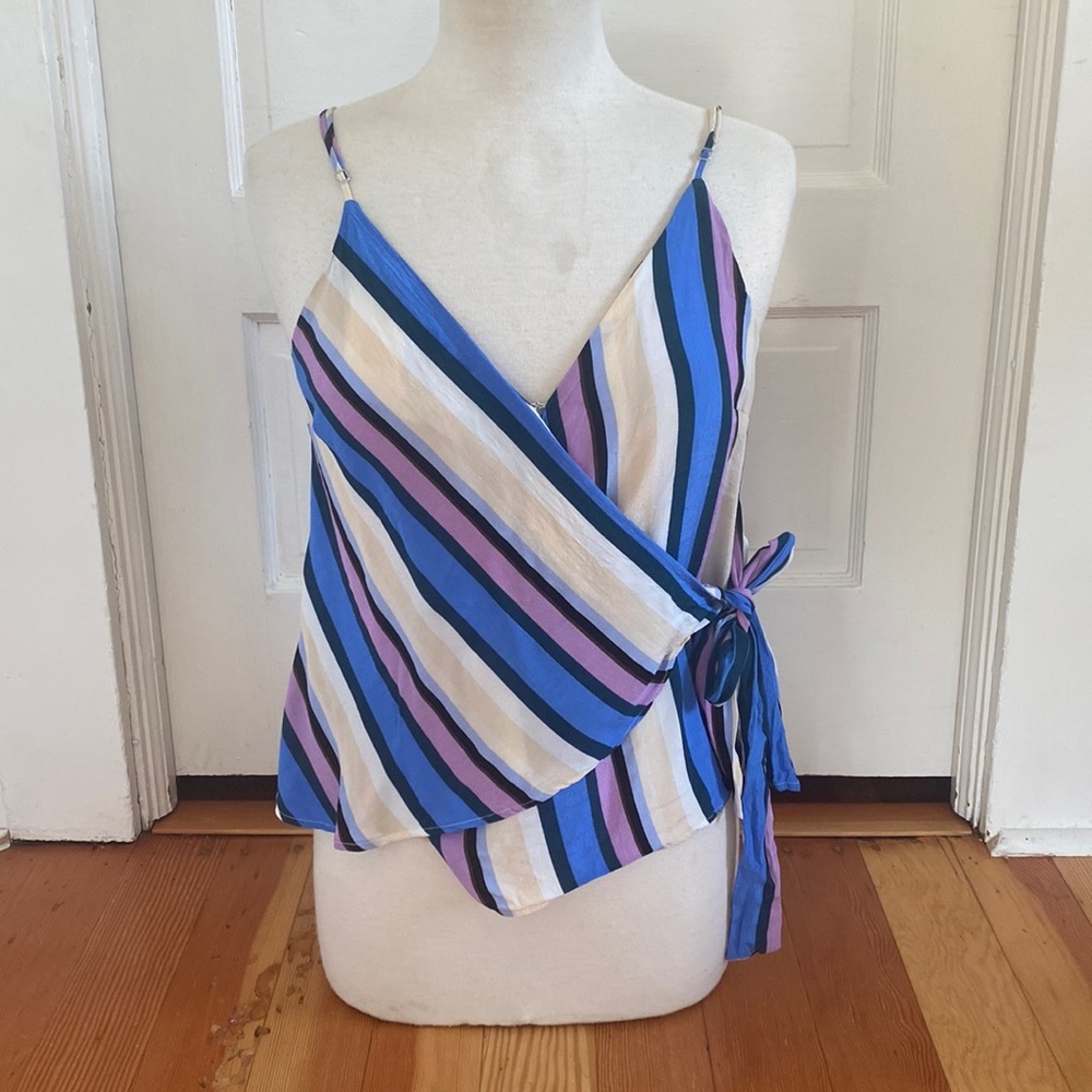 ASTR‎ Blue Purple Striped Wrap Front Tank Top Size Medium